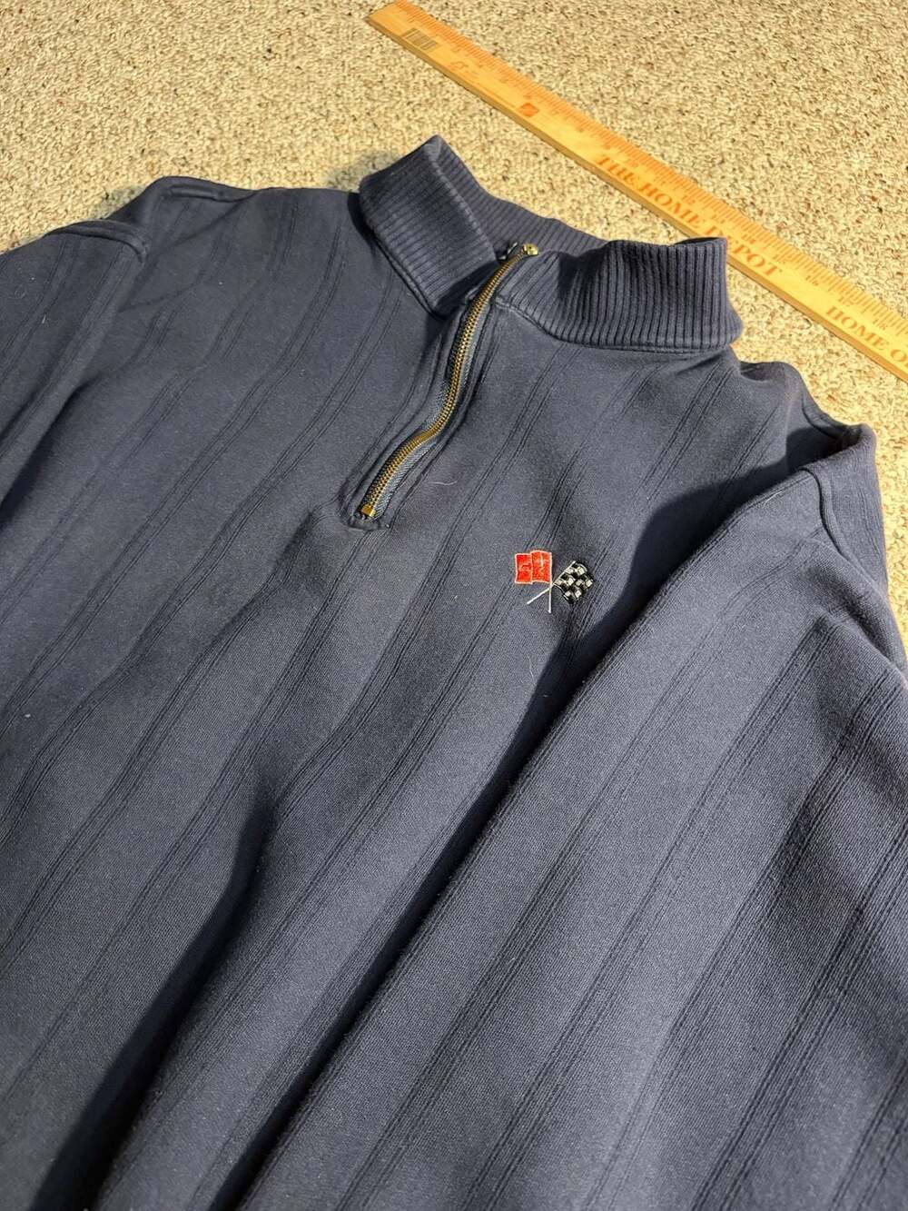 Vintage Polo Jeans Ralph Lauren Navy Quarter Zip‎ Ribbed Sweater Made in USA XL